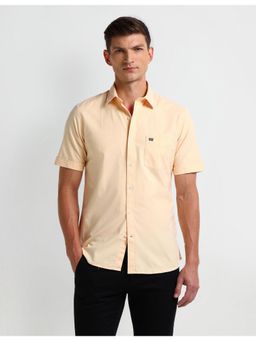 Arrow - Solid Plain Yellow Half Sleeves Collar Neck Shirt