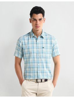 Arrow - Checks Blue Half Sleeves Collar Neck Shirt