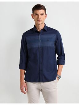 Arrow - Stripes Blue Full Sleeves Collar Neck Shirt