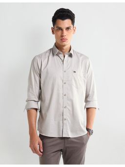 Arrow - Geometric Grey Full Sleeves Collar Neck Shirt