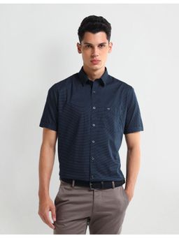 Arrow - Stripes Blue Half Sleeves Collar Neck Shirt