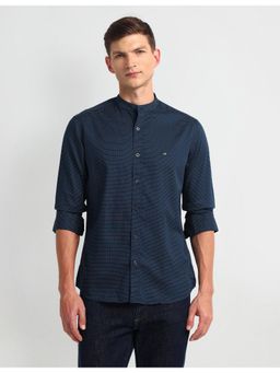 Arrow - Printed Blue Full Sleeves Collar Neck Shirt