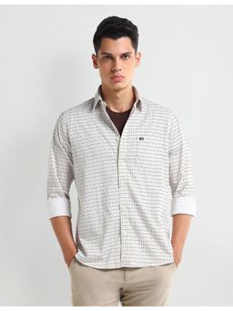 Arrow - Geometric Beige Full Sleeves Collar Neck Shirt
