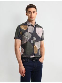 U.S. POLO ASSN. - Abstract Green Half Sleeves Collar Neck Shirt