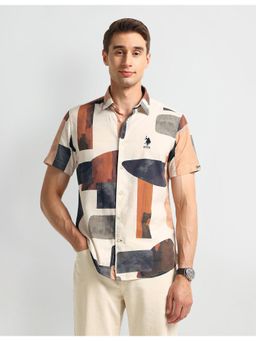U.S. POLO ASSN. - Abstract Beige Half Sleeves Collar Neck Shirt