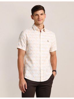 U.S. POLO ASSN. - Geometric White Half Sleeves Collar Neck Shirt
