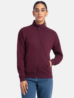 Jockey - A111 Women Cotton French Terry Drop Shoulder Jacket - Wine Tasting
