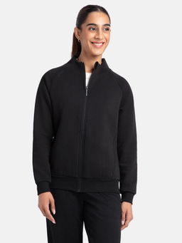 Jockey - U108 Women Cotton Rich Fleece Fabric Full Zip High Neck Jacket - Black