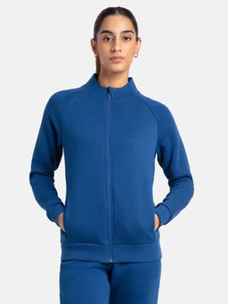 Jockey - U108 Women Cotton Rich Fleece Fabric Full Zip High Neck Jacket - Navy Peony