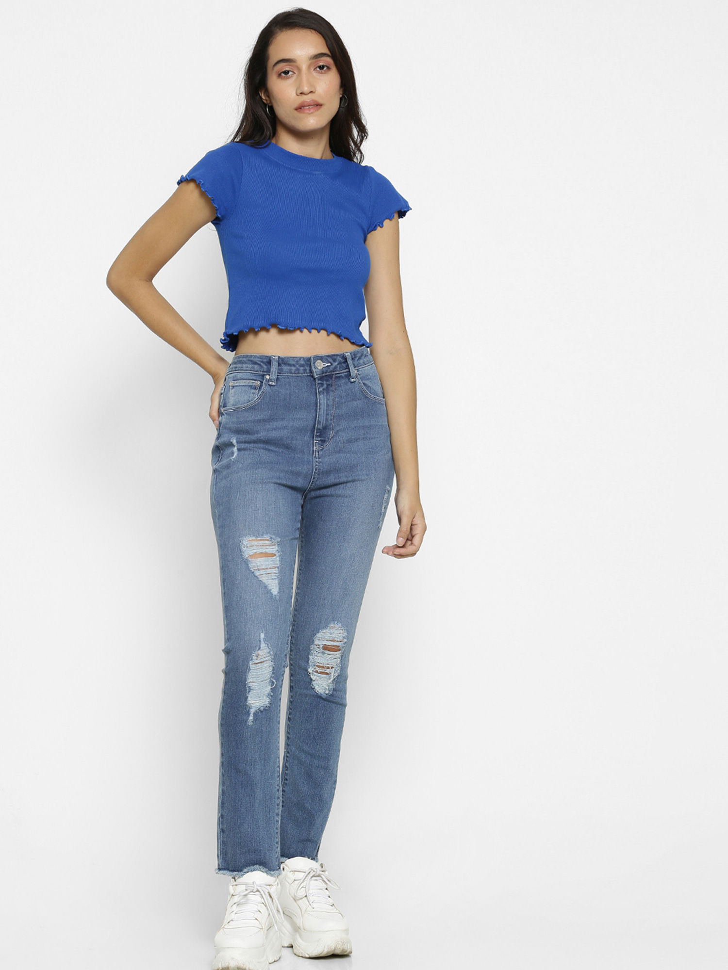 Buy Forever 21 Blue Ripped Jeans Online 