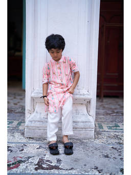 Funny Bones - Pink Stripes Silk Fit Kurta and Pyjama