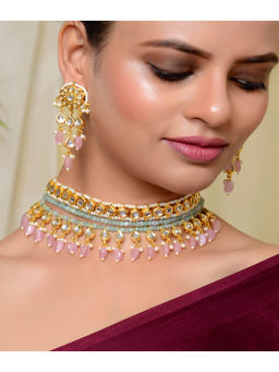 DASTOOR - Womens Gold Plated Multi Designer Necklace set