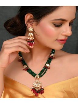 DASTOOR - Womens Gold Plated Green Designer Necklace set