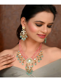 DASTOOR - Womens Gold Plated Multi-Color Designer Necklace set