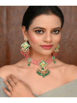 DASTOOR - Womens Gold Plated Multi-Color Designer Choker set