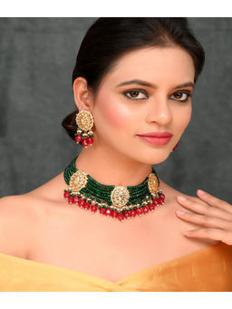 DASTOOR - Womens Gold Plated Multi Designer Choker set