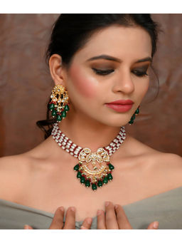 DASTOOR - Womens Gold Plated Multi Designer Necklace set