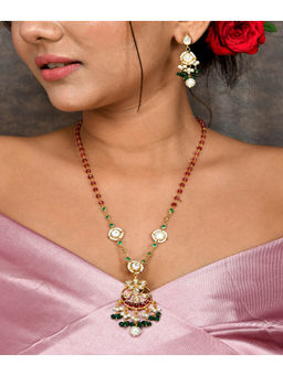 DASTOOR - Womens Gold Plated Multi-Color Long Designer Necklace set