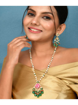 DASTOOR - Womens Gold Plated Multi Designer Long Necklace set