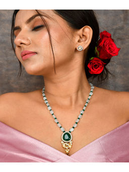 DASTOOR - Womens Gold Plated Green Designer Necklace set