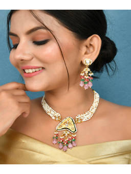 DASTOOR - Womens Gold Plated Multi Designer Necklace set