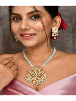 DASTOOR - Womens Gold Plated Sky Blue Designer Necklace set