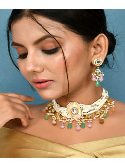 DASTOOR - Womens Gold Plated Multi Designer Choker set