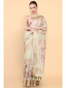 Soch - Women Yellow Organza Floral Saree with Unstitched Blouse