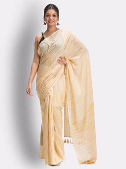Angoshobha - White Muga Molmol Cotton Saree with Unstitched Blouse