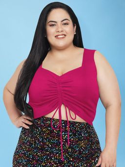 Martini - Fuschia Pink Plus Size Drawstring Curve Crop Top