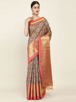 Soch - Printed Art Silk Saree with Unstitched Blouse
