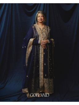 Gopi Vaid - Zahina Ag Navy Blue Kurta with Palazzo and Dupatta