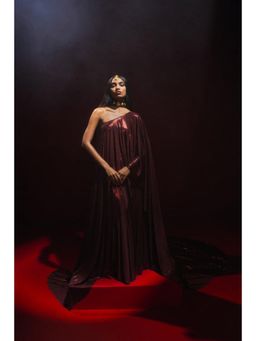 Masaba - Burgundy The Molten Lava Look Top with Skirt and Sash