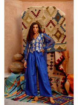 PALLAVI JAIPUR - Women'S Azure Blue Waist Coat and Palazzo