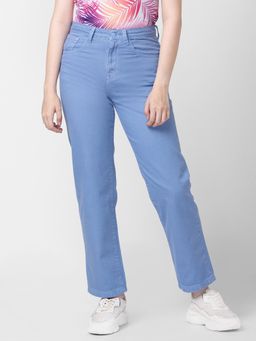Spykar - Women Pastel Blue Cotton Straight Fit Regular Length Jeans (bella)