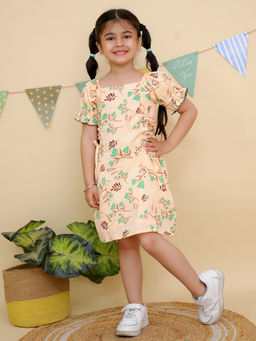 Junitos - Girls Floral Print Puff Sleeves Dress