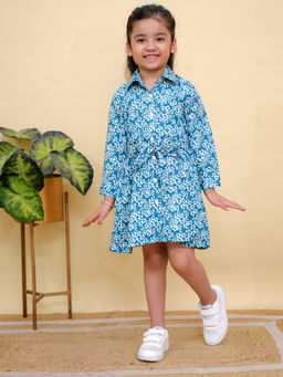 Junitos - Floral Print Full Sleeves Shirt Dress