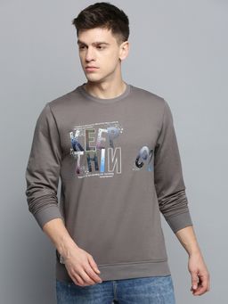 SHOWOFF - Mens Round Neck Printed Grey Pullover Sweatshirt