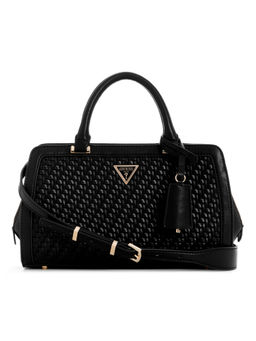 Guess - Black Textured Murielle Girlfriend Satchel Bag with Detachable Strap
