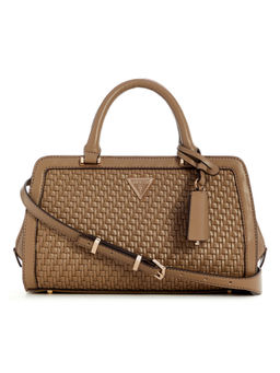Guess - Dark Taupe Textured Murielle Girlfriend Satchel Bag with Detachable Strap