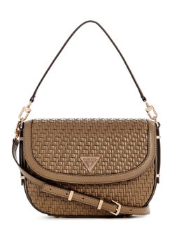 Guess - Dark Taupe Textured Murielle Flap Handbag with Detachable Strap