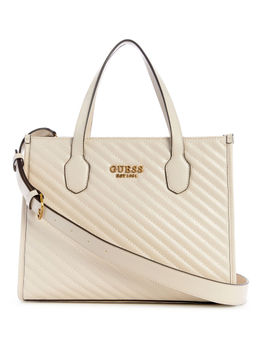 Guess - Bone Quilted Silvana Tote Bag with Detachable Strap