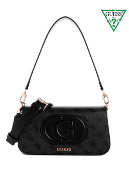 Guess - Coal Logo Printed Eco Mietta Flap Handbag with Detachable Strap