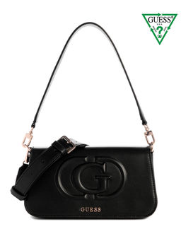 Guess - Black Solid Eco Mietta Flap Handbag with Detachable Strap