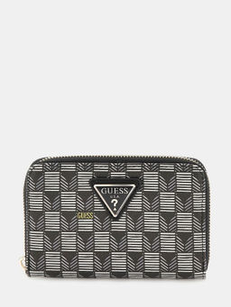 Guess - Black Logo Printed G Wave Zip Around Wallet