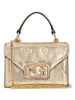 Guess - Gold Logo Textured Zalina Top Handle Flap Sling Bag with Detachable Strap