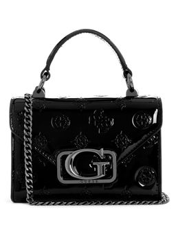 Guess - Black Logo Textured Zalina Top Handle Flap Sling Bag with Detachable Strap