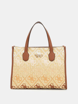 Guess - Cognac Logo Self-Design Silvana Tote Bag with Detachable Strap