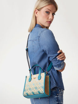 Guess - Teal Logo Self-Design Silvana Sling Bag with Detachable Strap