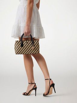 Guess - Natural Self-Design Simona Satchel Bag with Detachable Strap